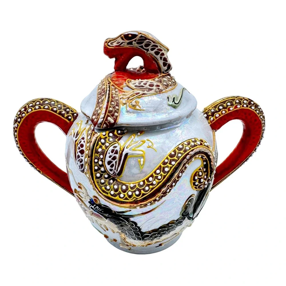 IISA Dragonware Geisha Lithophane Set Moriage 2‎ Teapots Cream Sugar Bowl 4 Cups